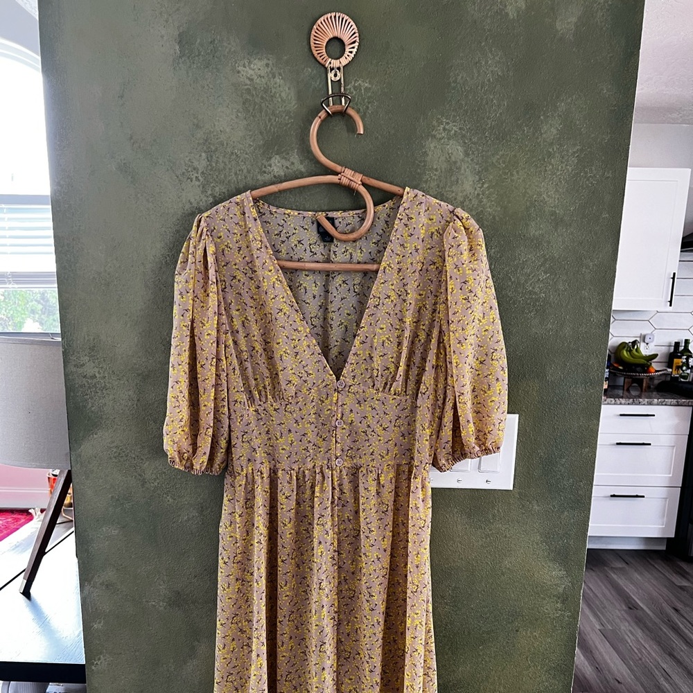 Wild Fable Yellow Floral Sheer Puff Maxi Dress